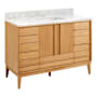 Signature Hardware Sybill 48" Freestanding Teak Single Basin Vanity Set with Cabinet, Vanity Top, and Rectangular Porcelain Sink - Single Faucet Hole Natural Teak / Carrara