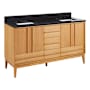 Signature Hardware Sybill 60" Freestanding Teak Double Basin Vanity Set with Cabinet, Vanity Top, and Rectangular Porcelain Sink - 8" Faucet Holes Natural Teak / Carbon Black