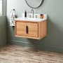 Signature Hardware Aliso 30" Wall Mount Teak Single Basin Vanity Set with Cabinet, Vanity Top, and Rectangular Undermount Sink - 8" Faucet Holes Natural Teak / Carrara