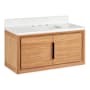 Signature Hardware Aliso 36" Wall Mount Teak Single Basin Vanity Set with Cabinet, Vanity Top, and Rectangular Undermount Sink - 8" Faucet Holes Natural Teak / Arctic White