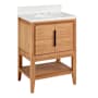 Signature Hardware Aliso 24" Console Teak Single Basin Vanity Set with Cabinet, Vanity Top, and Oval Undermount Sink - 8" Faucet Holes Natural Teak / Arctic White