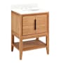 Signature Hardware Aliso 24" Console Teak Single Basin Vanity Set with Cabinet, Vanity Top, and Oval Undermount Sink - 8" Faucet Holes Natural Teak / Feathered White