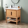 Signature Hardware Aliso 30" Console Teak Single Basin Vanity Set with Cabinet, Vanity Top, and Oval Undermount Sink - 8" Faucet Holes Natural Teak / Carrara