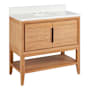 Signature Hardware Aliso 36" Console Teak Single Basin Vanity Set with Cabinet, Vanity Top, and Oval Undermount Sink - 8" Faucet Holes Natural Teak / Arctic White