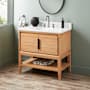 Signature Hardware Aliso 36" Console Teak Single Basin Vanity Set with Cabinet, Vanity Top, and Oval Undermount Sink - 8" Faucet Holes Natural Teak / Carrara