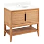 Signature Hardware Aliso 36" Console Teak Single Basin Vanity Set with Cabinet, Vanity Top, and Oval Undermount Sink - 8" Faucet Holes Natural Teak / Feathered White
