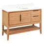 Signature Hardware Aliso 48" Console Teak Single Basin Vanity Set with Cabinet, Vanity Top, and Oval Undermount Sink - 8" Faucet Holes Natural Teak / Arctic White