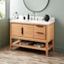 Signature Hardware Aliso 48" Console Teak Single Basin Vanity Set with Cabinet, Vanity Top, and Oval Undermount Sink - 8" Faucet Holes Natural Teak / Carrara
