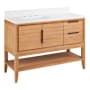Signature Hardware Aliso 48" Console Teak Single Basin Vanity Set with Cabinet, Vanity Top, and Rectangular Undermount Sink - 8" Faucet Holes Natural Teak / Arctic White
