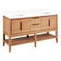 Signature Hardware Aliso 60" Console Teak Double Basin Vanity Set with Cabinet, Vanity Top, and Rectangular Undermount Sinks - No Faucet Holes Natural Teak / Arctic White