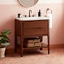 Signature Hardware Rheya 30" Console Single Basin Vanity Set with Cabinet and Solid Surface Vanity Top with Rectangular Integrated Sink - 8" Faucet Holes Winterland Walnut