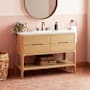 Signature Hardware Rheya 48" Console Single Basin Vanity Set with Cabinet and Solid Surface Vanity Top with Rectangular Integrated Sink - 8" Faucet Holes Blonde Oak