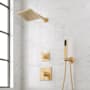 Signature Hardware Hibiscus Pressure Balanced Shower System with Shower Head, Hand Shower, Shower Arm, Hose, and Valve Trim - 2 Levers Brushed Gold