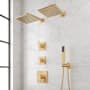 Signature Hardware Hibiscus Thermostatic Shower System with Dual Shower Heads, Hand Shower, Shower Arm, Hose, and Valve Trim Brushed Gold
