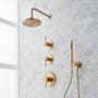 Signature Hardware Lexia Thermostatic Shower System with Rainfall Shower Head, Hand Shower, Shower Arm, Hose, and Valve Trim - Rough-In Valve Included Brushed Gold