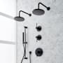 Signature Hardware Lexia Thermostatic Shower System with Dual Rainfall Shower Heads, Hand Shower, Slide Bar, Shower Arm, Hose, and Valve Trim - Rough-In Valve Included Matte Black