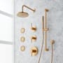 Signature Hardware Lexia Thermostatic Shower System with Rainfall Shower Head, Slide Bar, Hand Shower, Hose, Valve Trim, 3 Bodysprays and Diverter - Rough-In Valve Included Brushed Gold