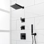 Signature Hardware Hibiscus Thermostatic Shower System with Rainfall Shower Head, Hand Shower, Shower Arm, Hose, and Valve Trim - Rough-In Valve Included Matte Black
