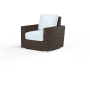 Sunset West Montecito 35" Wide Resin Wicker, Sunbrella Outdoor Accent Arm Chair Cognac / Canvas Skyline