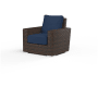 Sunset West Montecito 35" Wide Resin Wicker, Sunbrella Outdoor Accent Arm Chair Cognac / Spectrum Indigo