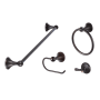 Sure-Loc Ventura 4 Piece Bathroom Package with 30" Towel Bar, Robe Hook, Towel Ring, and Toilet Paper Holder Vintage Bronze