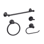 Sure-Loc Ventura 4 Piece Bathroom Package with 30" Towel Bar, Robe Hook, Towel Ring, and Toilet Paper Holder Flat Black