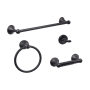 Sure-Loc Ventura 4 Piece Bathroom Package with 30" Towel Bar, Robe Hook, Towel Ring, and Toilet Paper Holder Flat Black
