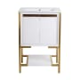 Swiss Madison Marseille 24" Free Standing Single Basin Vanity Set with Cabinet and Ceramic Vanity Top White and Brushed Gold / White