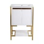 Swiss Madison Marseille 24" Free Standing Single Basin Vanity Set with Cabinet and Ceramic Vanity Top White / Brushed Gold Accent