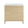 Swiss Madison Cascade 37" Free Standing Single Basin Vanity Set with Cabinet and Ceramic Vanity Top Natural Oak / White
