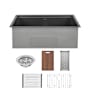Swiss Madison Tourner 30" Undermount Single Basin Stainless Steel Kitchen Sink with Basket Strainer, Colander, and Drain Board Black