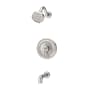 Symmons Braston Tub and Shower Trim Package with 1.5 GPM Multi Function Shower Head VersaFlex Integral Diverter Satin Nickel