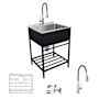 Transolid Contemporary Laundry Washstand 25" Free Standing Single Basin Stainless Steel Laundry Sink with Storage Rack Matte Black