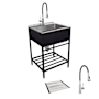 Transolid Contemporary Laundry Washstand 25" Free Standing Single Basin Stainless Steel Laundry Sink with Storage Rack Matte Black
