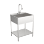 Transolid Contemporary Laundry Washstand 28" Free Standing Single Basin Stainless Steel Utility Sink with Storage Shelf and Stainless Steel Faucet Brushed Stainless