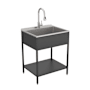 Transolid Contemporary Laundry Washstand 28" Free Standing Single Basin Stainless Steel Utility Sink with Storage Shelf and Stainless Steel Faucet Matte Black