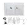 Transolid Aversa 33" Drop In Double Basin Granite Kitchen Sink with Basin Rack and Basket Strainer White