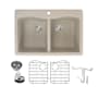 Transolid Aversa 33" Drop In Double Basin Granite Kitchen Sink with Basin Rack and Basket Strainer Cafe Latte