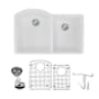 Transolid Aversa 31-3/8" Undermount Double Basin Granite Kitchen Sink with Basin Rack and Basket Strainer White