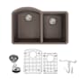 Transolid Aversa 31-3/8" Undermount Double Basin Granite Kitchen Sink with Basin Rack and Basket Strainer Espresso