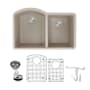 Transolid Aversa 31-3/8" Undermount Double Basin Granite Kitchen Sink with Basin Rack and Basket Strainer Cafe Latte