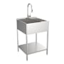 Transolid Contemporary Laundry Washstand 24" Free Standing Single Basin Stainless Steel Utility Sink with Storage Shelf, Stainless Steel Faucet and Basin Rack Brushed Stainless