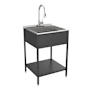 Transolid Contemporary Laundry Washstand 24" Free Standing Single Basin Stainless Steel Utility Sink with Storage Shelf, Stainless Steel Faucet and Basin Rack Matte Black
