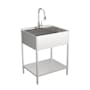 Transolid Contemporary Laundry Washstand 28" Free Standing Single Basin Stainless Steel Utility Sink with Storage Shelf, Stainless Steel Faucet and Basin Rack Brushed Stainless
