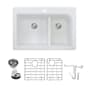 Transolid Radius 33" Drop In Double Basin Granite Kitchen Sink with Basin Rack and Basket Strainer White