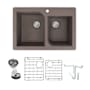 Transolid Radius 33" Drop In Double Basin Granite Kitchen Sink with Basin Rack and Basket Strainer Espresso