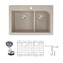 Transolid Radius 33" Drop In Double Basin Granite Kitchen Sink with Basin Rack and Basket Strainer Cafe Latte
