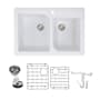 Transolid Radius 3-1/16" Drop In Double Basin Granite Kitchen Sink with Basin Rack and Basket Strainer White