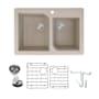Transolid Radius 3-1/16" Drop In Double Basin Granite Kitchen Sink with Basin Rack and Basket Strainer Cafe Latte