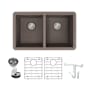 Transolid Radius 31-3/4" Undermount Double Basin Granite Kitchen Sink with Basin Rack and Basket Strainer Espresso